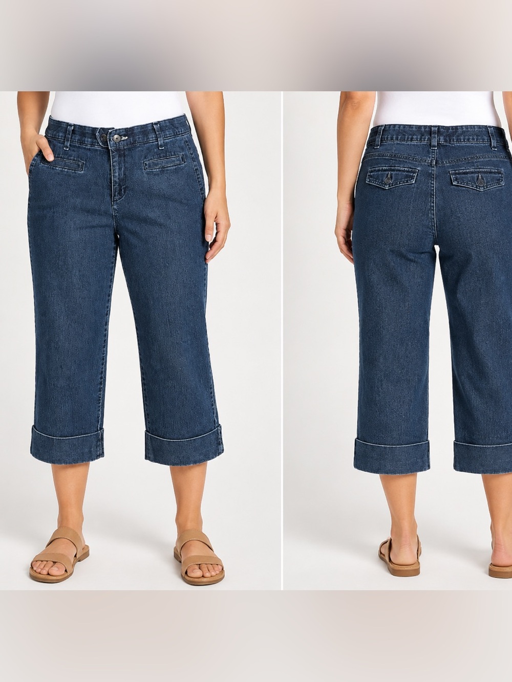 Bandolino Women’s Size 8 Dark Wash Stretch Denim Cuffed Capri Cropped Jeans